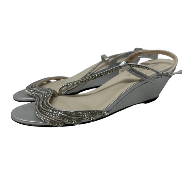 Benjamin Walk Touch Ups Wedge Heeled Sandals Womens Sz 7 Silver Rhinestones - Picture 2 of 8